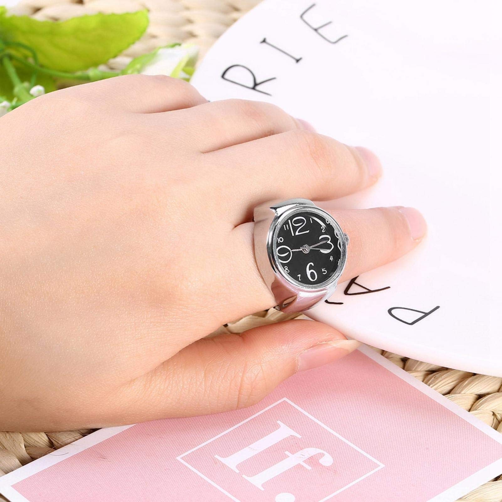 ZJchao Stylish Finger Ring Watch for Men & Women - 8 Color Options, Quartz Analog Round Design - Perfect for Parties, Dates & Unique Fashion Accessories (Black)