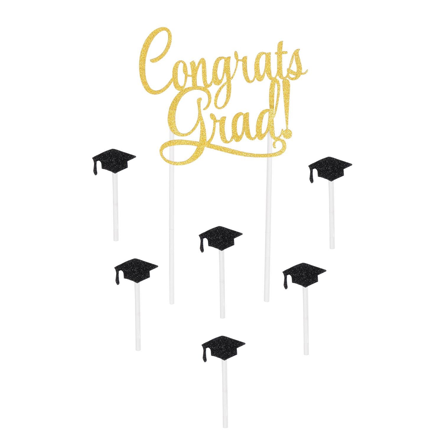 12 Pack Beistle Congrats Grad! Graduation Party Cake Toppers - Perfect for Graduation Cakes, Cupcakes, and Desserts - Ideal for High School & College Graduation Celebrations