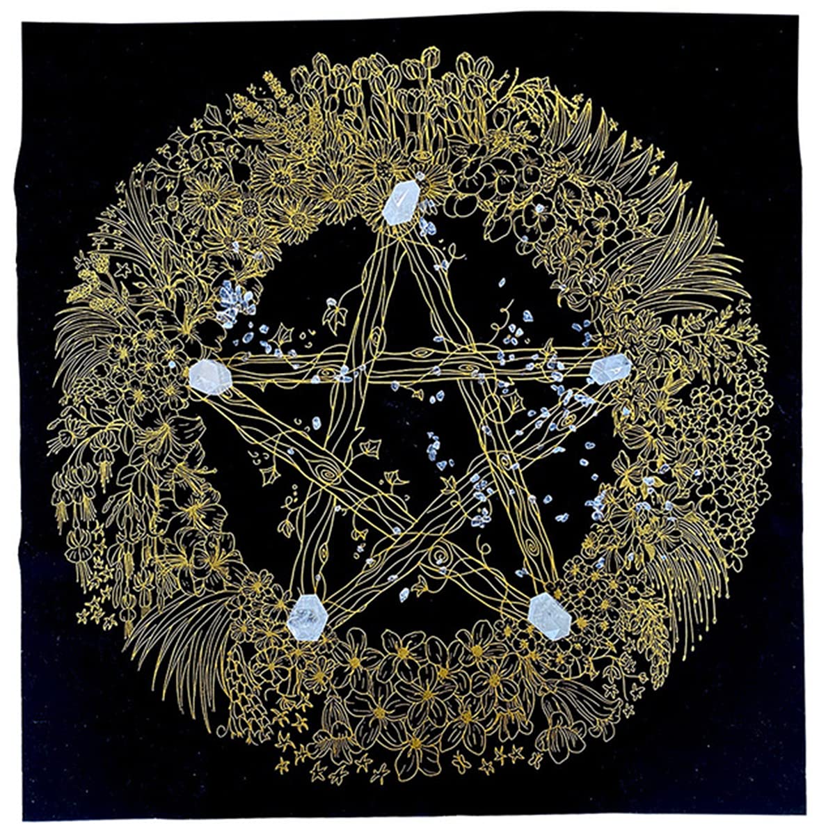 WFTD Whisper of Nature Flannel Divination Altar Cloth - Pentagram Tablecloth for Tarot Card Reading, Astrology & Spiritual Rituals | Perfect for Tarot Spreads, Crystal Grids & Sacred Altar Decor