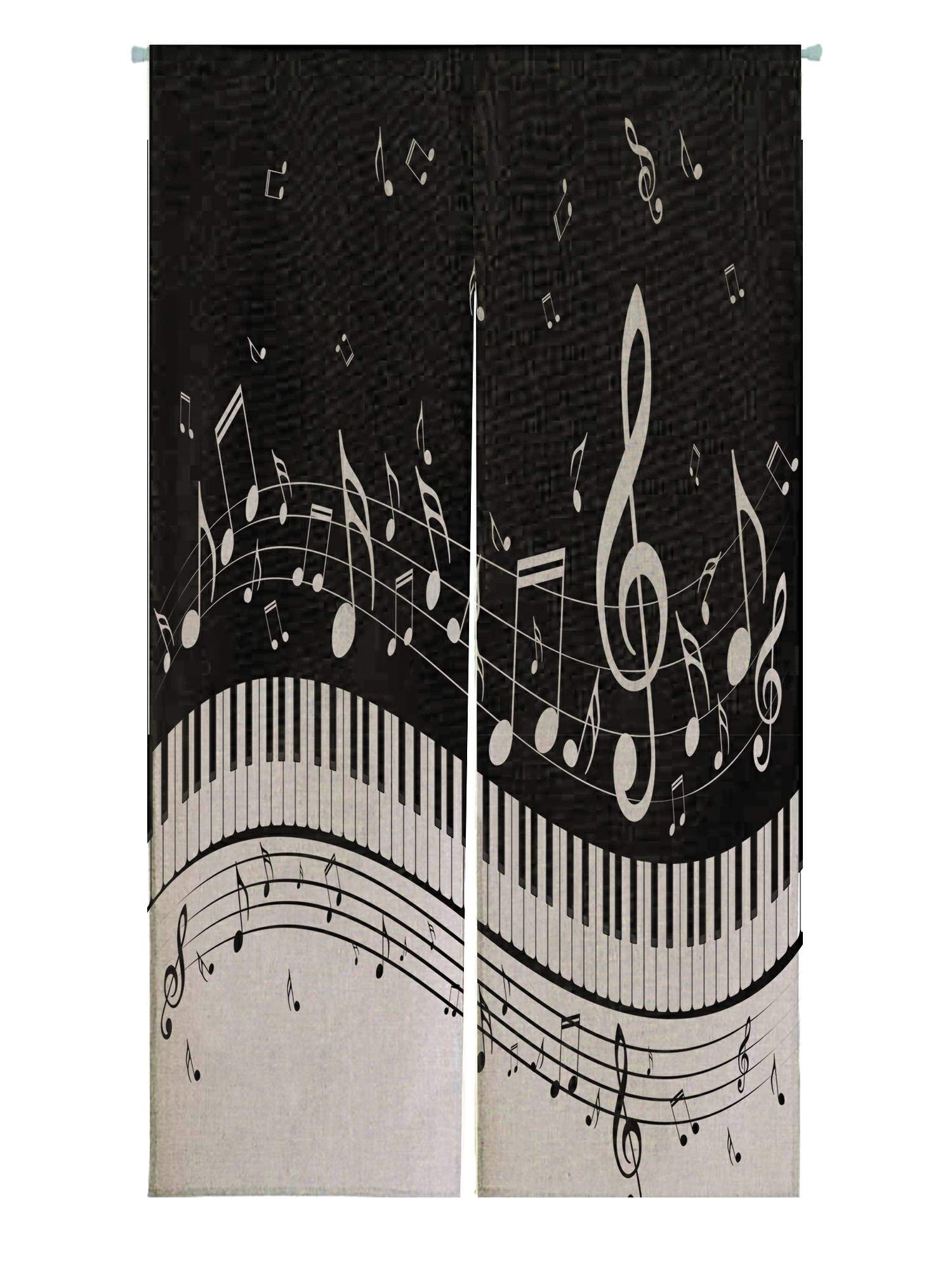 ECZJNT Piano Keys with Musical Notes Japanese Noren Curtain - Cotton Linen Doorway & Window Treatment (85x150cm) - Perfect for Home Decor, Music Room, Studio & Cafe Partition