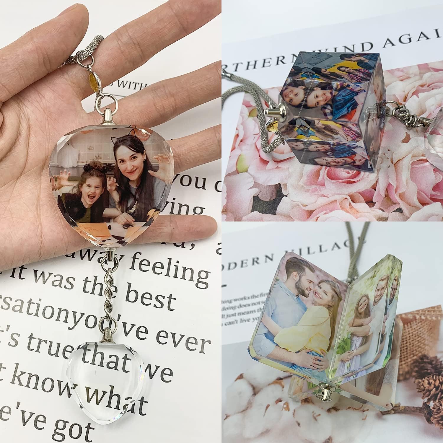 Custom Photo Car Pendant Crystal Windmill Charm - 5PCS Rear View Mirror Hanging Ornaments for Cars - Personalized Car Accessories for Gifts, Decor, and Safe Driving