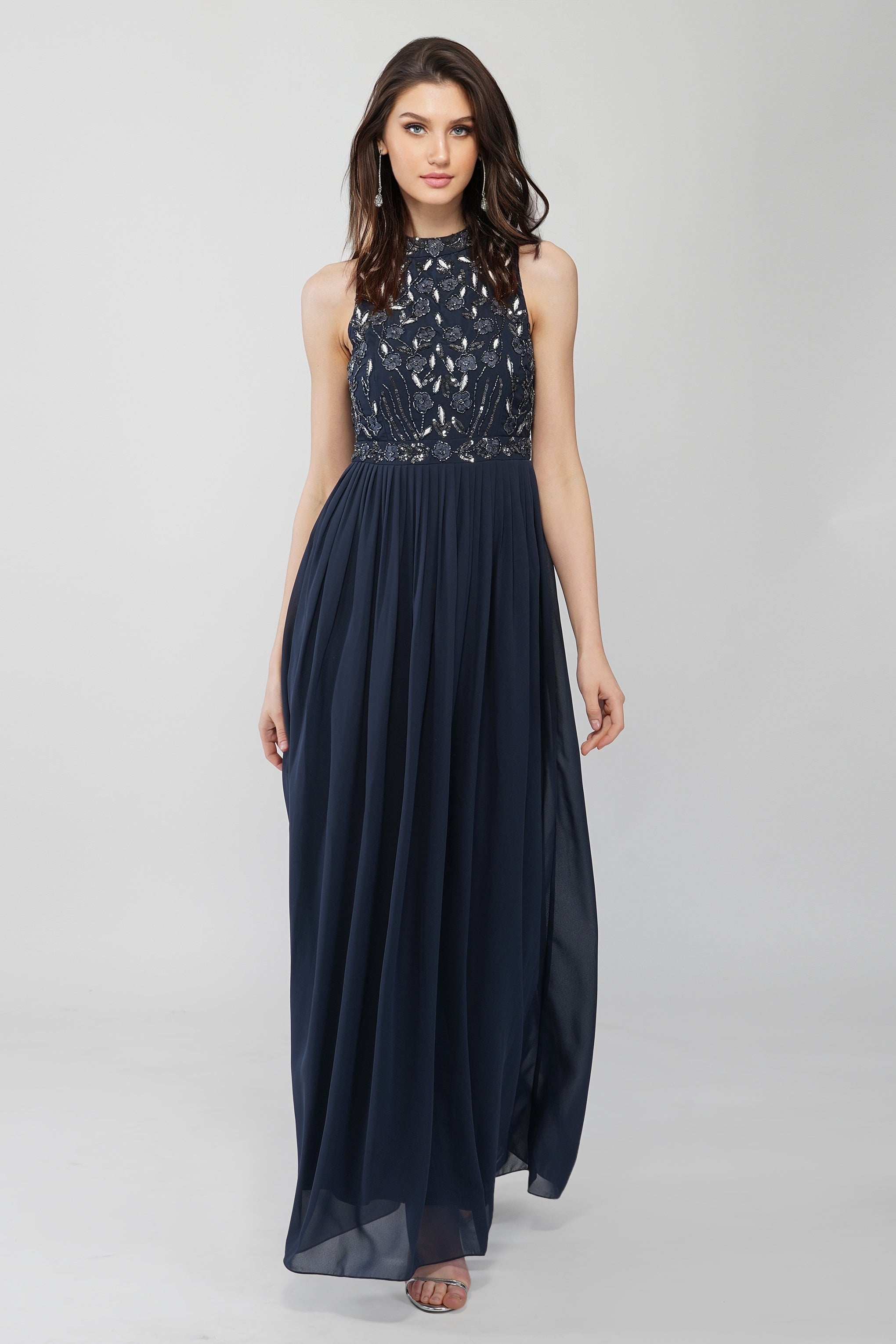 Premium Saffron Floral Embroidered Maxi Dress for Women - Elegant Boho Summer Beach Wedding Party Dress with Handcrafted Embellishments