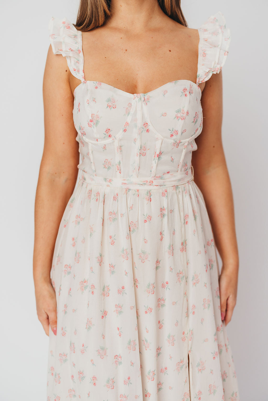 Rosamund Bustier Style Maxi Dress - Floral Blush Pink Women's Plus Size Dress (S-3XL) | Perfect for Weddings, Parties & Summer Vacations