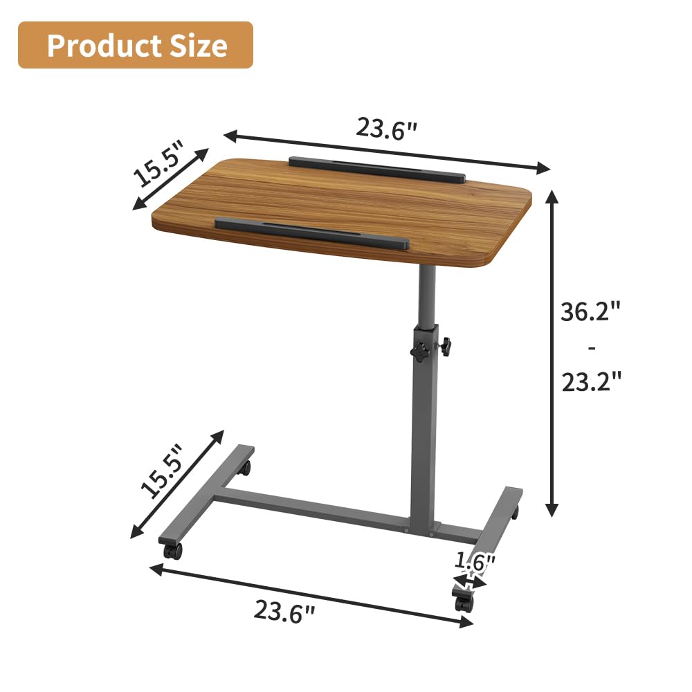 Adjustable Rolling Laptop Desk with Wheels - Portable Overbed Table with Mouse Pad & Casters for Home Office, Bedroom, or Dorm Room - Perfect for Working, Studying, or Eating in Bed