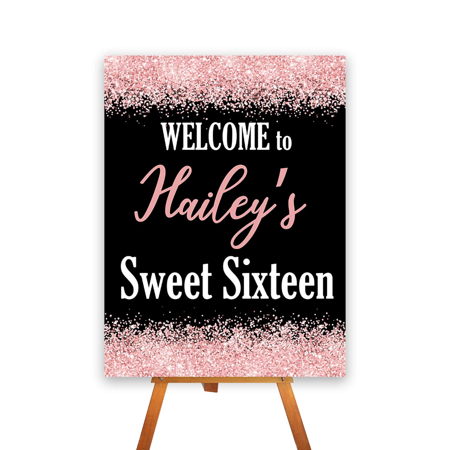 Custom Rose Gold Glitter Sweet 16 Welcome Sign - Perfect for Birthday Party Decorations & Sweet Sixteen Celebrations