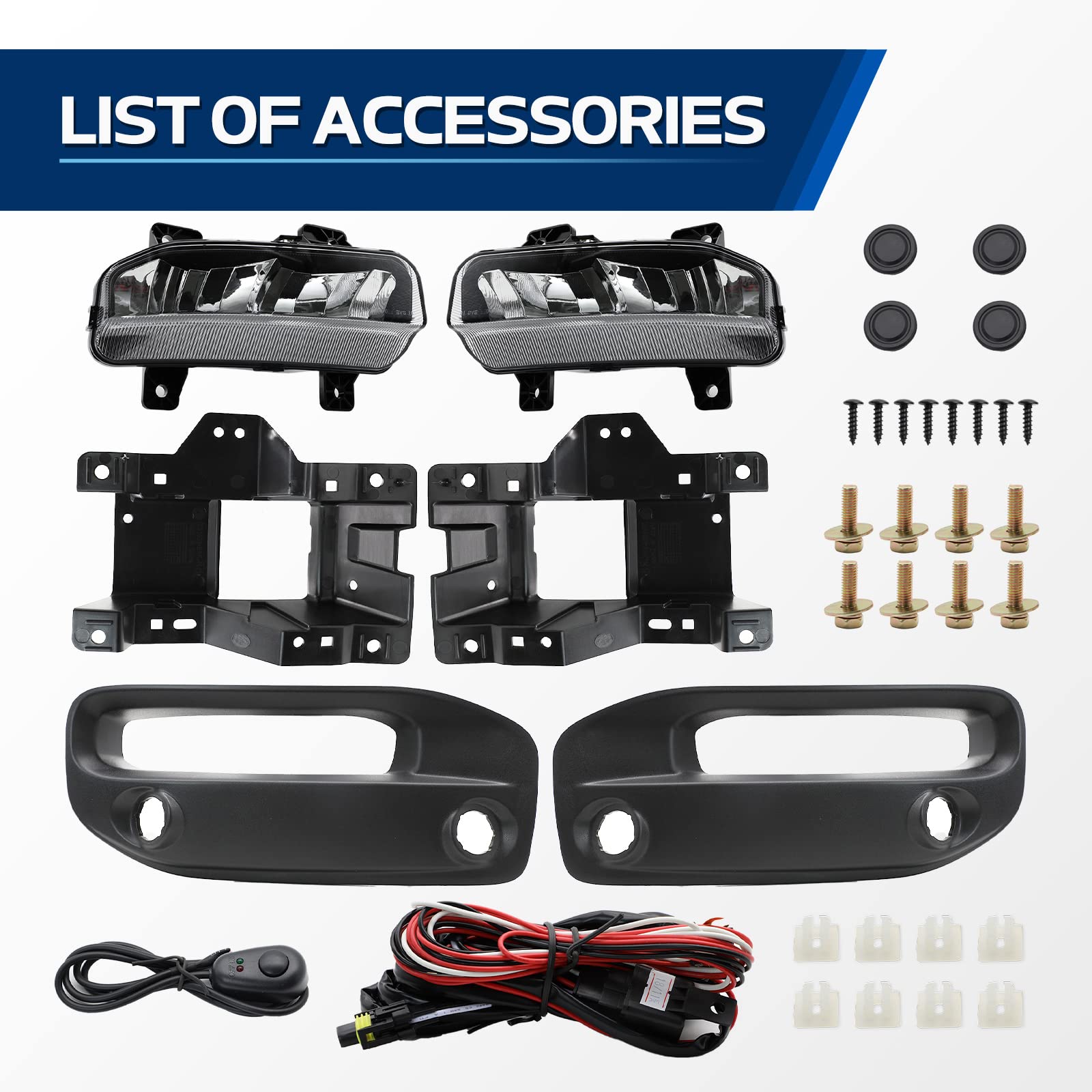 LED Fog Lights for Dodge Ram 2500 3500 (2019-2022) - Front Bumper Fog Light Assembly with Lamp Bracket, Wiring & Switch | Off-Road Driving, Night Visibility Enhancement