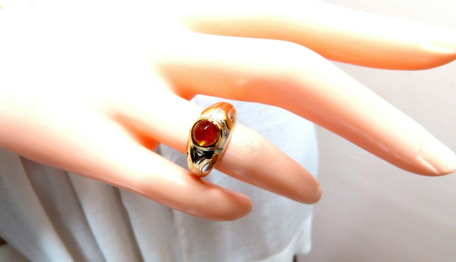 Natural Citrine Cabochon Ring - Sterling Silver & 18K Gold Inlay Venetian Art Deco Jewelry for Women - Perfect for Weddings, Parties & Special Occasions