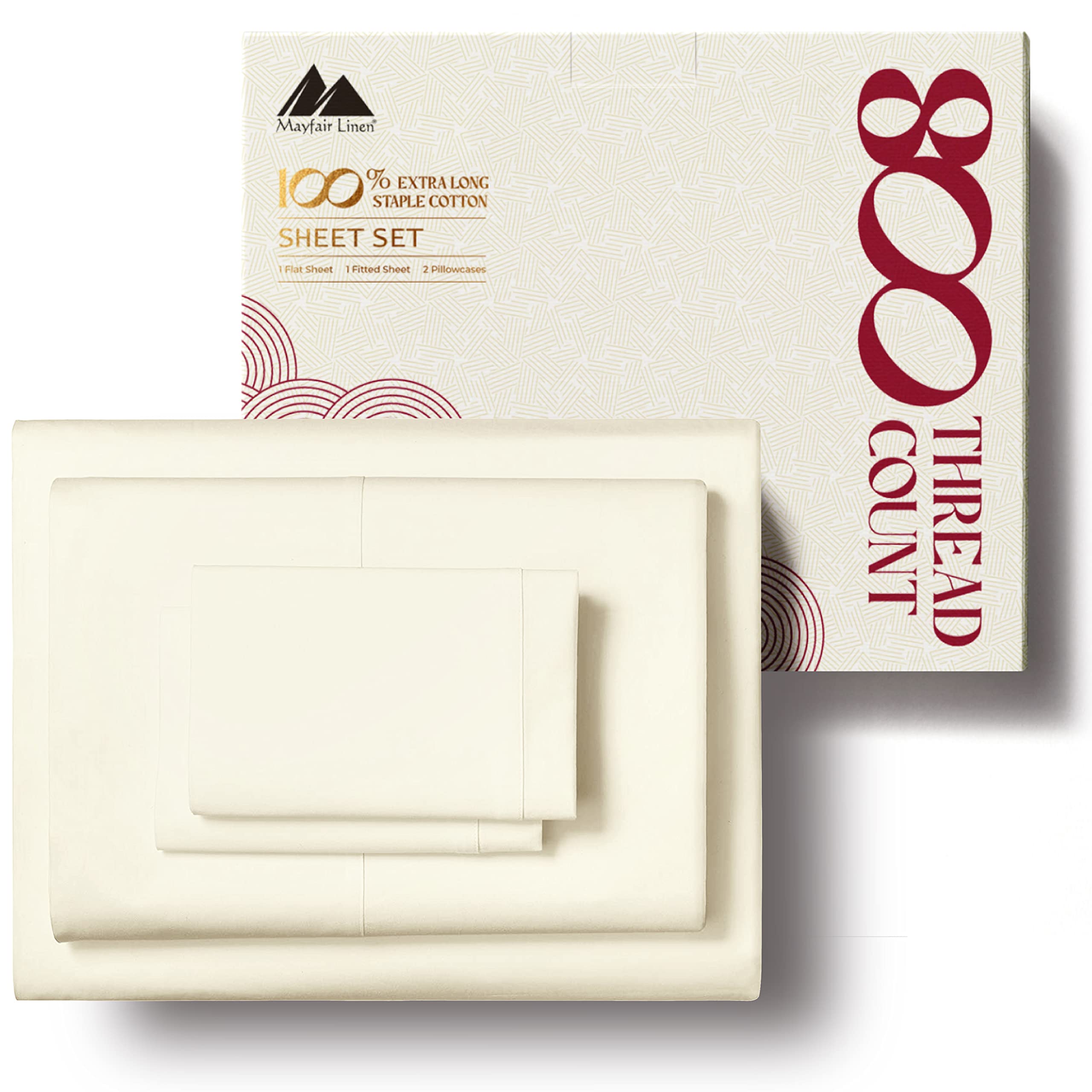 Mayfair Linen 100% Egyptian Cotton Split King Sheet Set - 800 Thread Count Luxury Cooling Bed Sheets for Adjustable Beds & Sleep Number Mattresses (Fits Up to 18