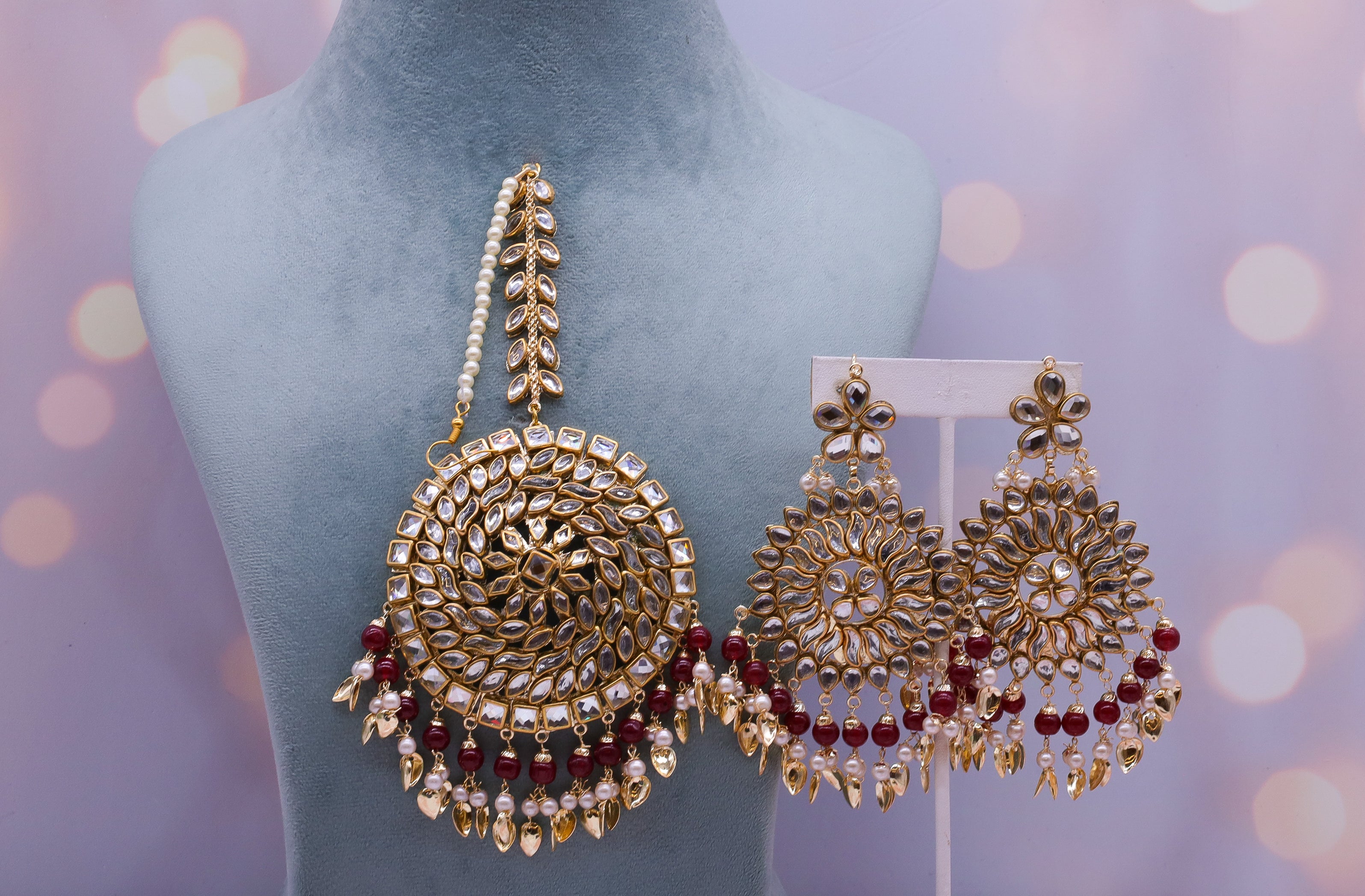 Anvi Stylish Earrings with Tikka - Elegant Indian Jewelry for Women - Perfect for Weddings, Parties & Festive Occasions