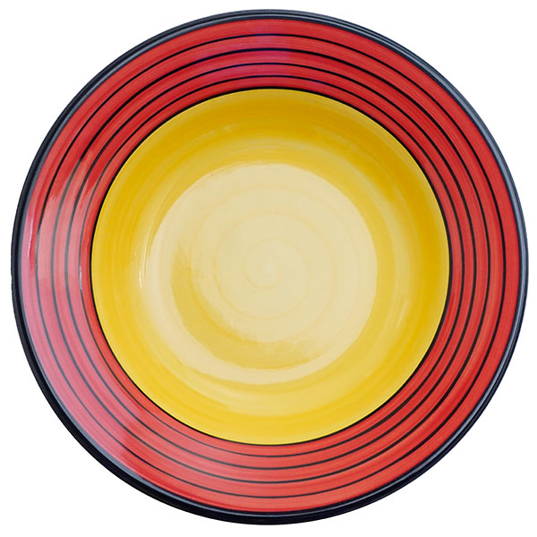4-Piece Rimmed Soup Bowl Set - Red & Yellow Carousel Design | Durable Porcelain Bowls for Soup, Salad, Cereal & Pasta | Perfect for Family Dinners, Restaurants & Gifts