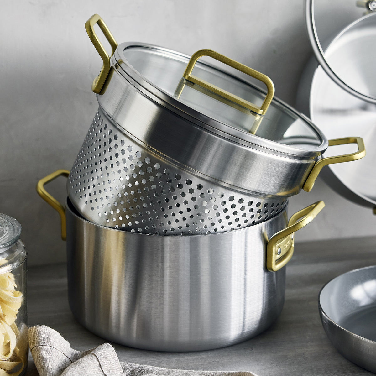 Stanley Tucci™ 11-Piece Stainless Steel Cookware Set with Mixed Material Lids & Free Tucci Cookbook - Perfect for Home Chefs & Gourmet Cooking Enthusiasts