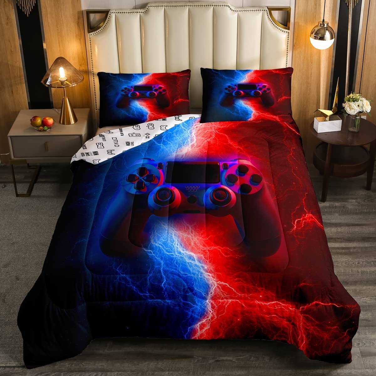 Erosebridal Boys Gaming Comforter Set Queen Size - Red & Blue Gamer Bedding for Kids & Teens - Perfect for Bedrooms, Dorms, and Gaming Rooms