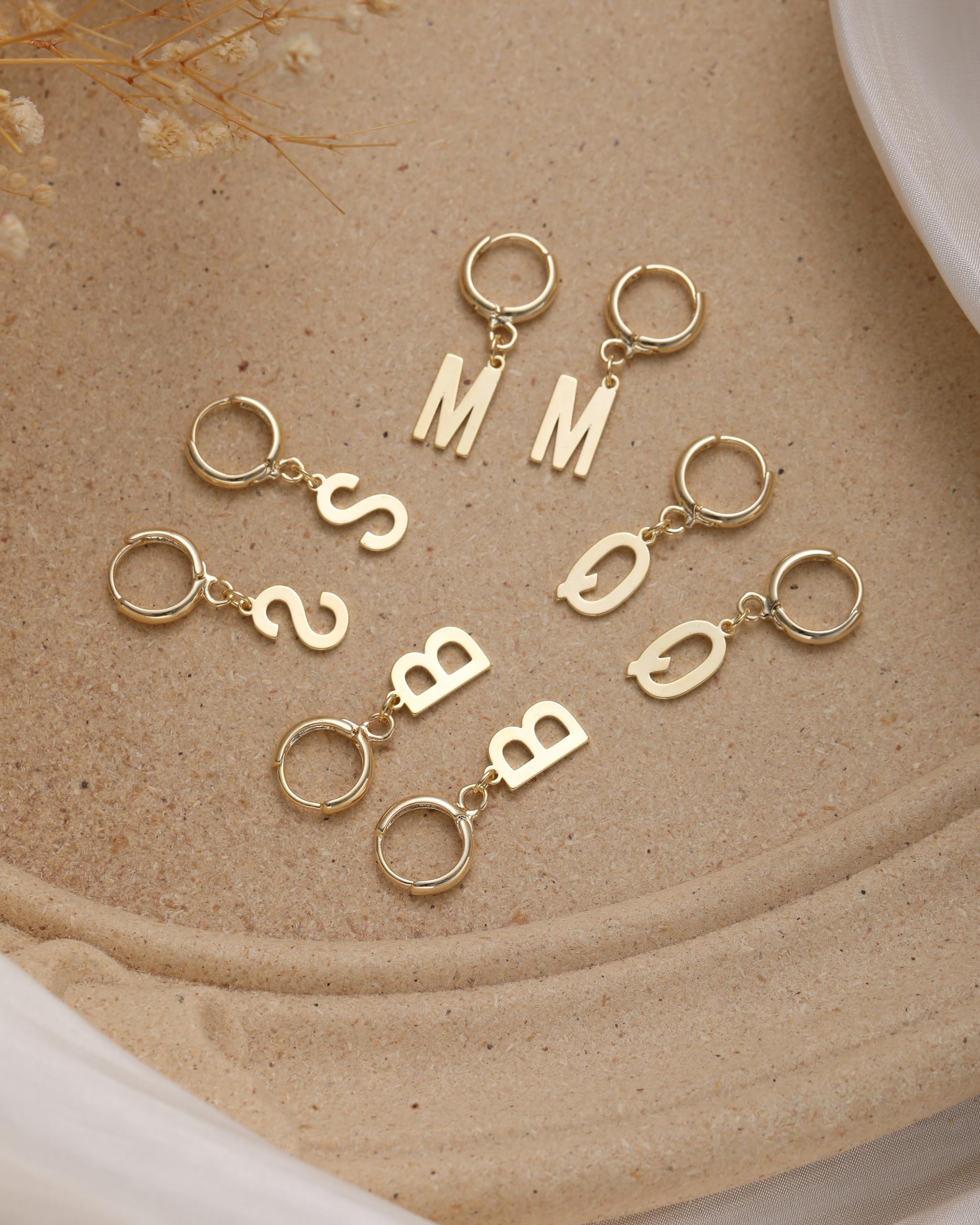 14K Gold Plated Initial Earrings for Women - Dainty Dangle Hoop Letter Earrings - Perfect for Everyday Wear, Gifts & Special Occasions