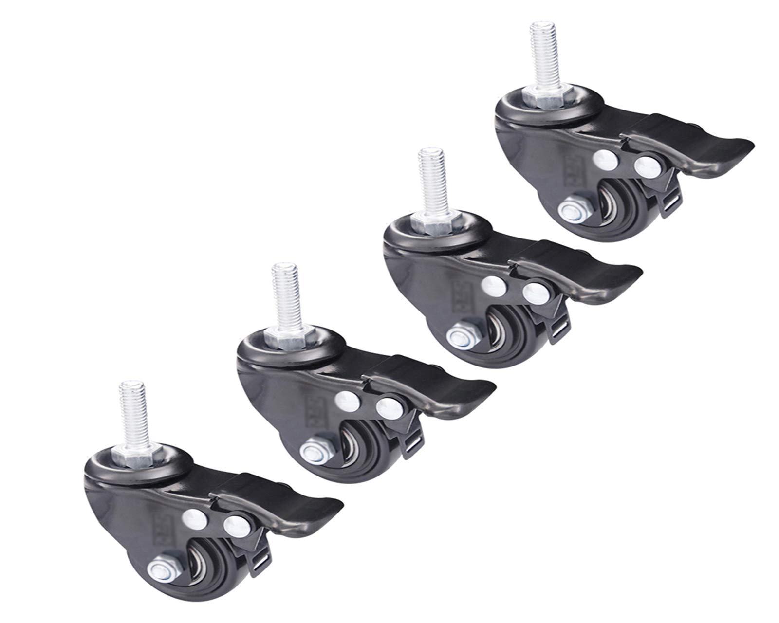 LDJ Office Chair Casters - M7.8 Swivel Stem Caster Wheels with Brake, Double Bearing Black Polyurethane Furniture Wheels for Smooth 360° Rotation - Perfect for Office Chairs, Rolling Carts, and Home Furniture Mobility