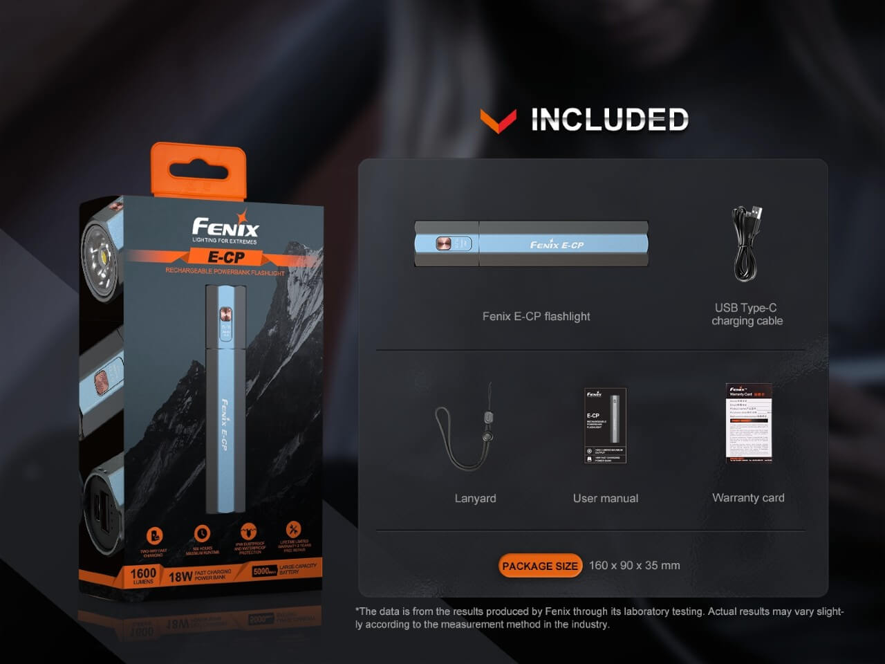 Fenix E CP 1600 Lumen Rechargeable LED Flashlight with Power Bank - Perfect for Camping, Hiking, and Emergency Preparedness