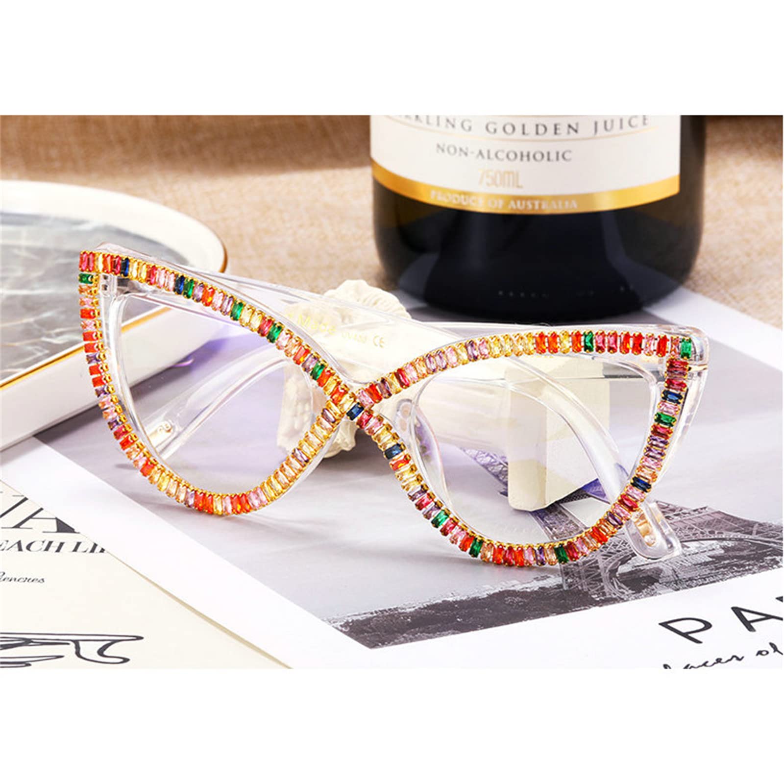 Willochra 2 Pack Cat Eye Reading Glasses with Rhinestones - Blue Light Blocking Anti Glare Readers for Women & Men - Perfect for Computer Work, Reading & Fashion Accessories