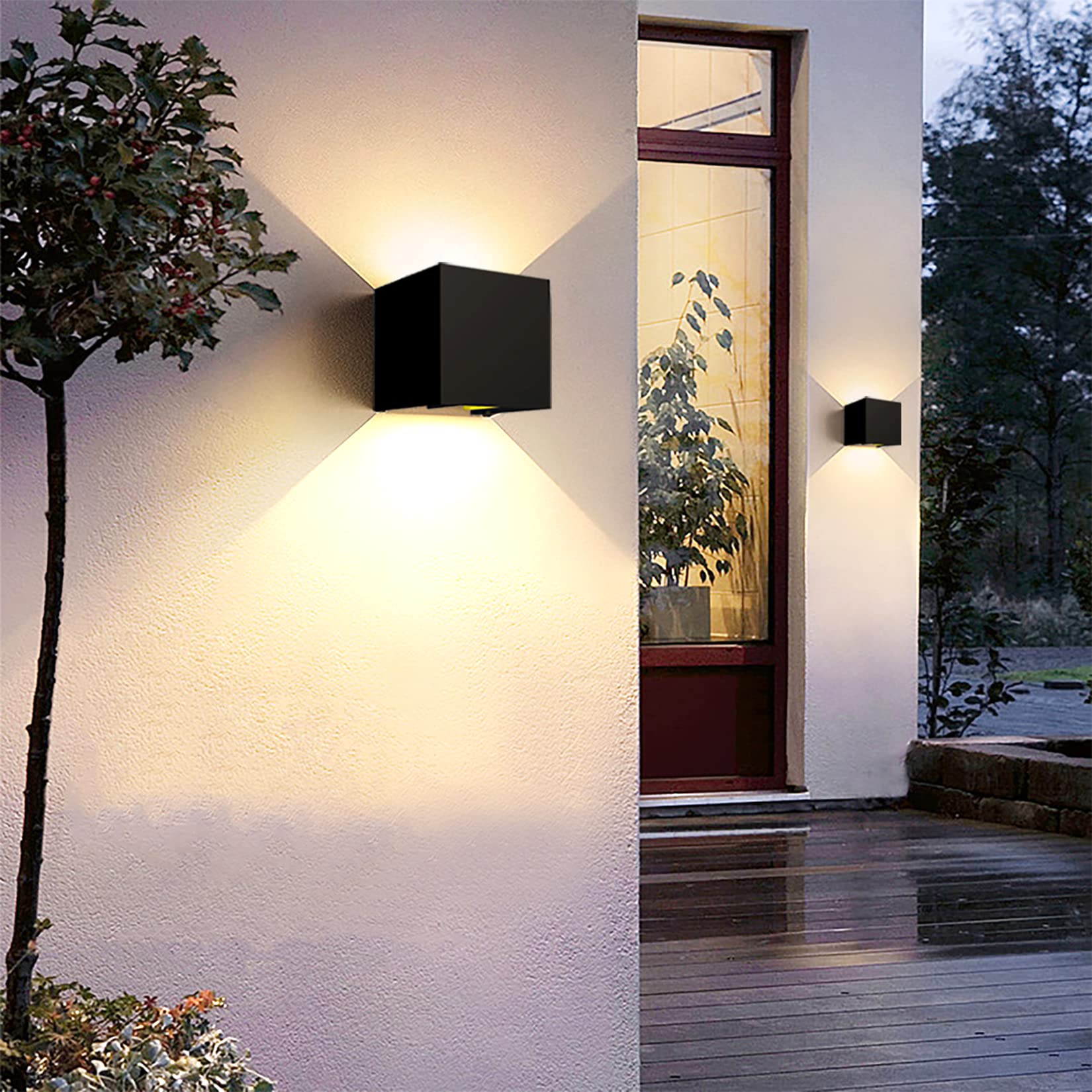 4 Pack Modern Black LED Wall Sconces - 12W 3000K Warm White Outdoor/Indoor Lighting - IP65 Waterproof Square Aluminum Fixtures for Patio, Garden, Porch & Hallway Lighting