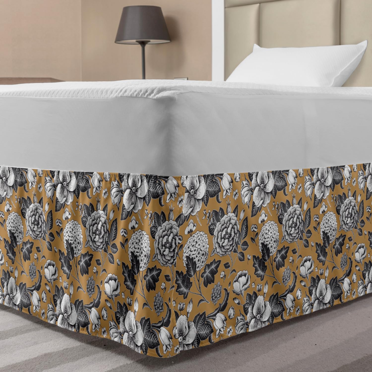 Vintage Floral Bed Skirt with Dog-Rose Pattern - Twin/Twin XL for Bedroom Decor
