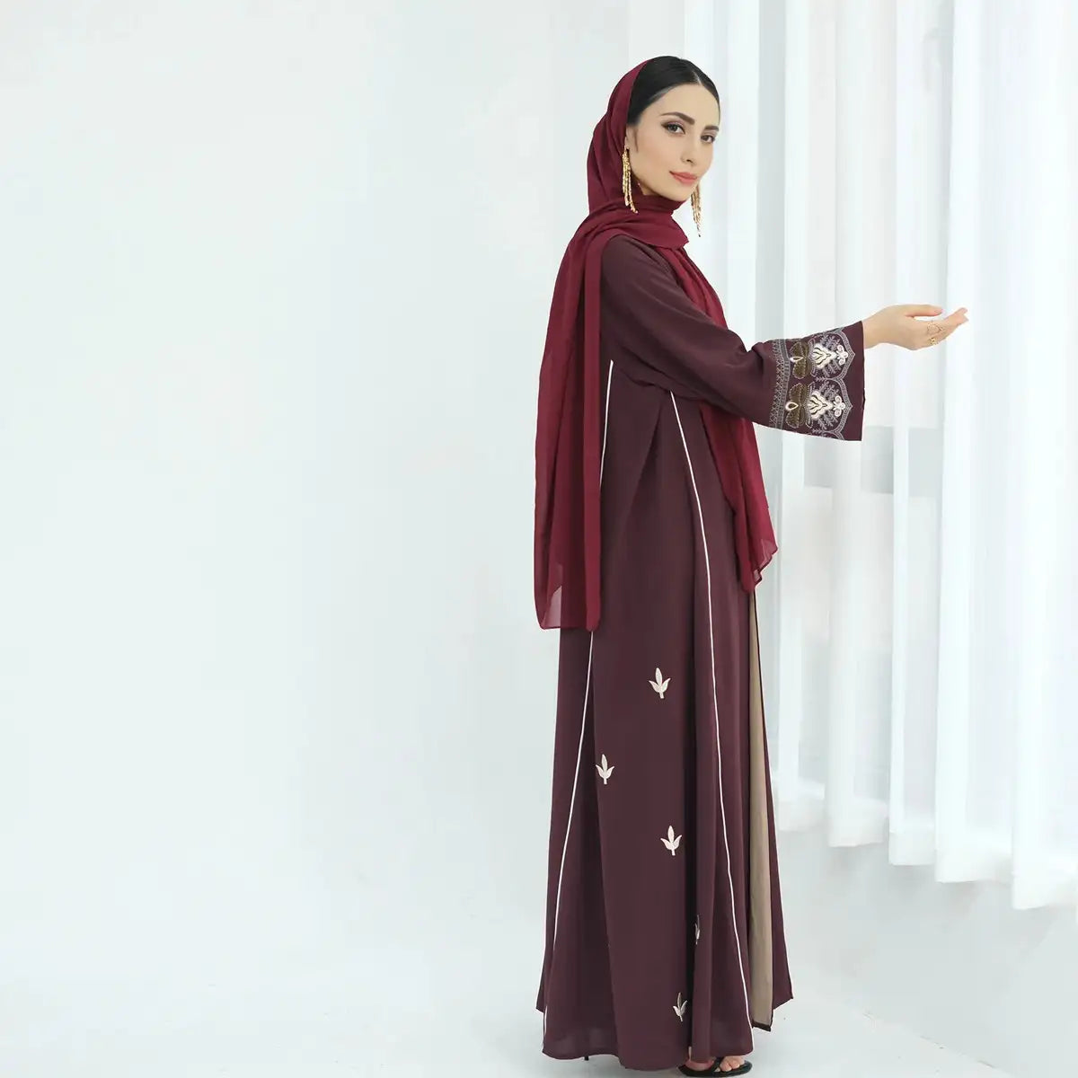 Embroidered Dubai Cardigan Open Abaya Dress for Women - Elegant Islamic Modest Wear - Perfect for Prayer, Eid, Wedding & Special Occasions