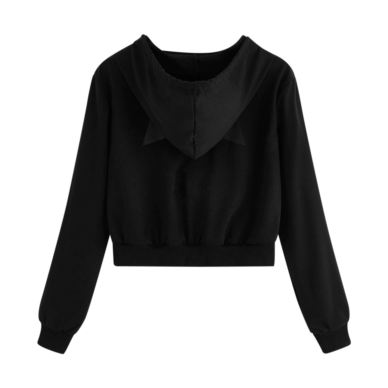 Black Zip Up Crop Hoodie for Teens & Women - COOKI Basic Long Sleeve Pullover Sweatshirt | Perfect for Casual Wear, School, and Street Fashion