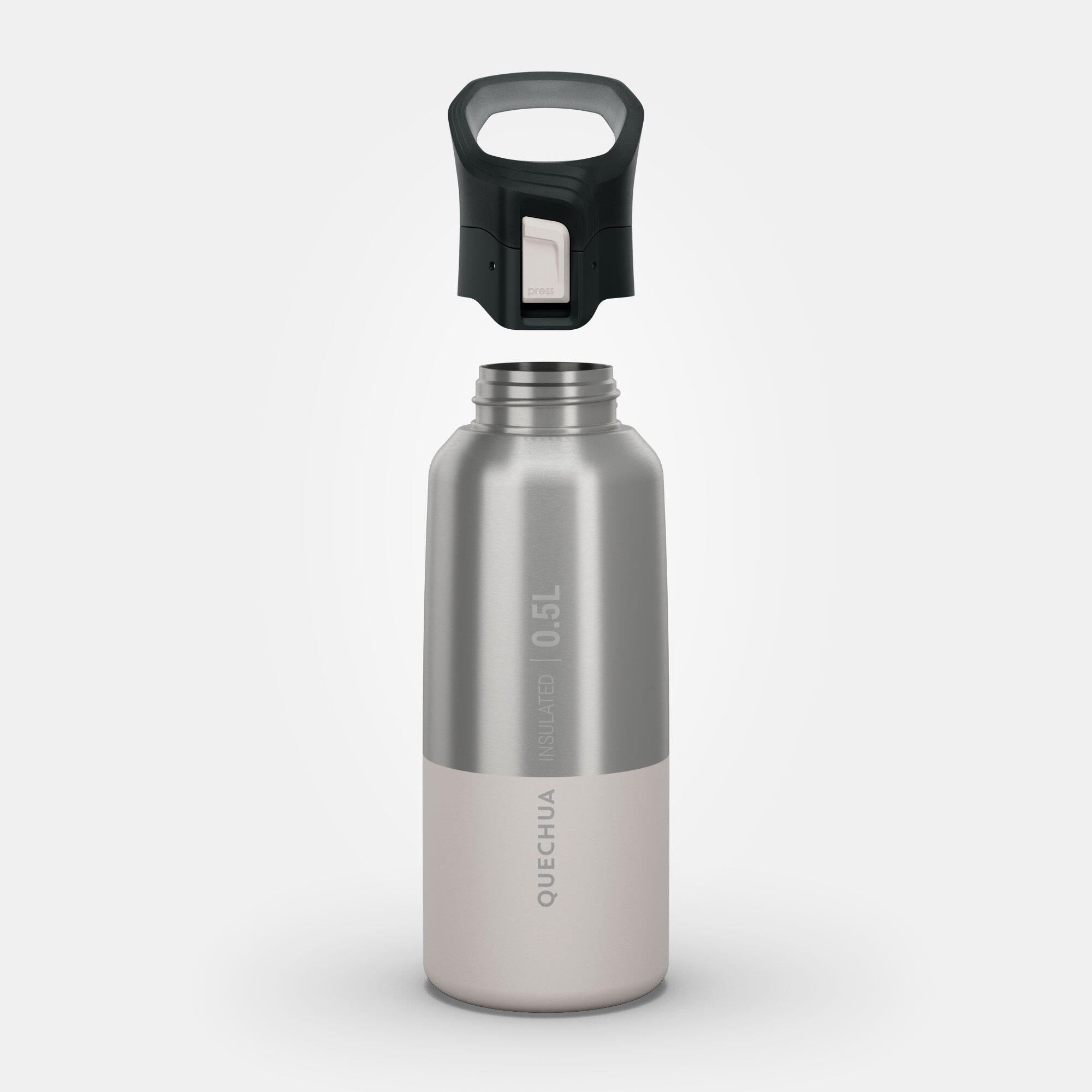 Quechua MH900 Double Wall Insulated 500ml Stainless Steel Water Bottle - Leakproof & BPA Free - Perfect for Hiking, Camping & Outdoor Adventures