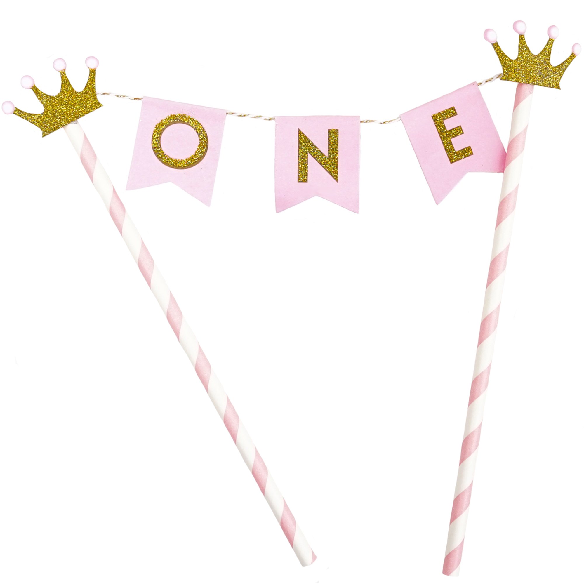 Pink 'ONE' Cake Bunting Banner Topper for Baby's First Birthday - Perfect for Birthday Cakes, Smash Cakes & Photo Backdrops