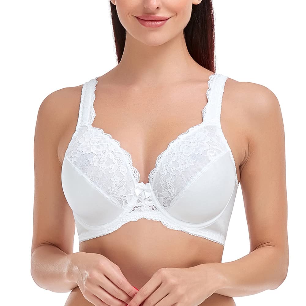 Plus Size Women's Minimizer Bra - Full Coverage Underwire Unlined Lace Bras for Comfort & Support | Perfect for Everyday Wear, Work & Special Occasions