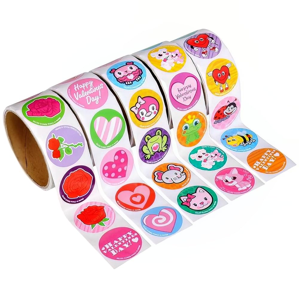 Valentine Stickers 5 Rolls (500pcs) for DIY & Scrapbooking