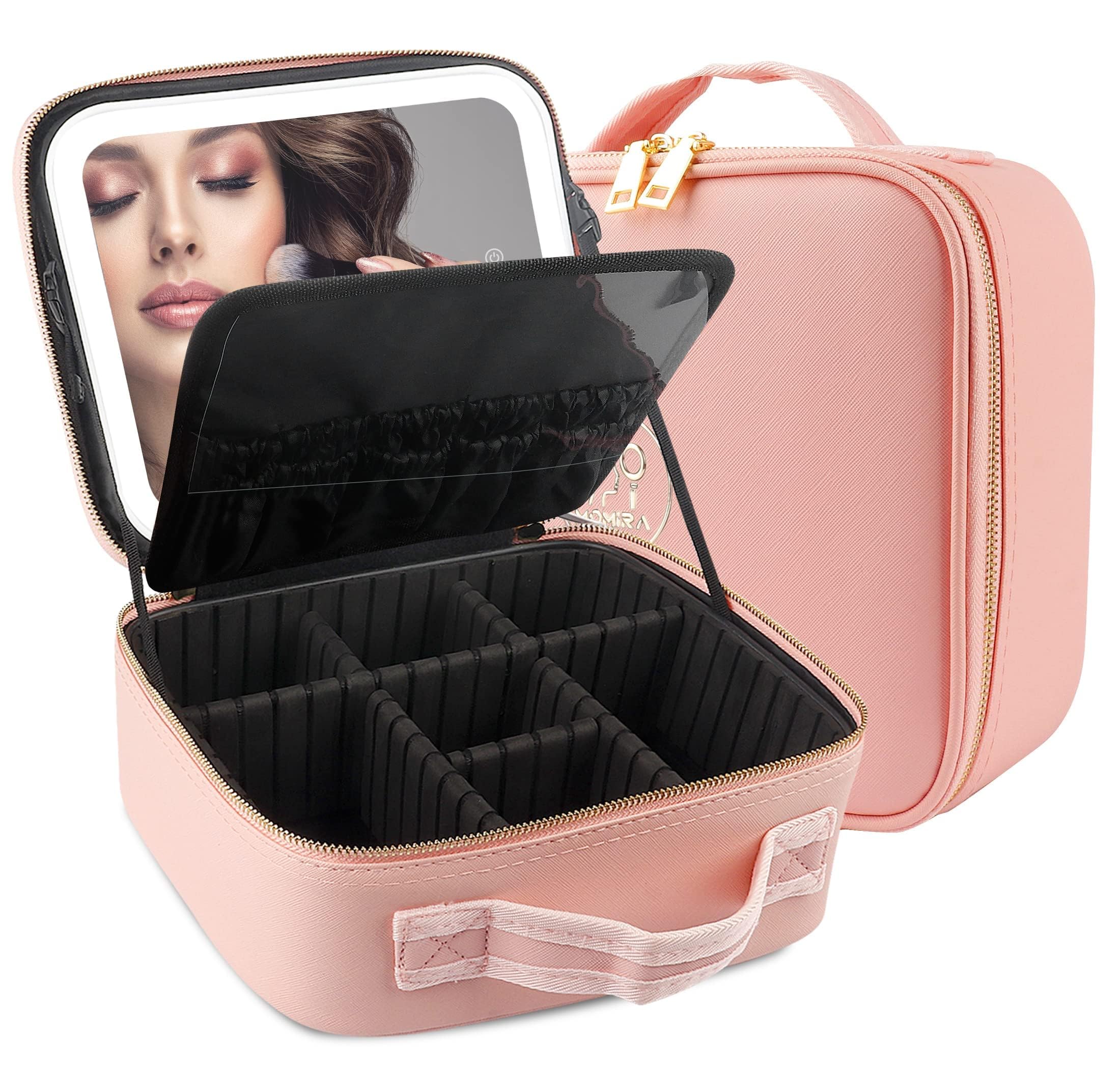 Premium MOMIRA Travel Makeup Bag with LED Mirror - Waterproof Cosmetic Organizer, Adjustable Brightness, 3 Lighting Modes - Perfect for Travel, Home & Salon Use - Ideal Gift for Makeup Lovers