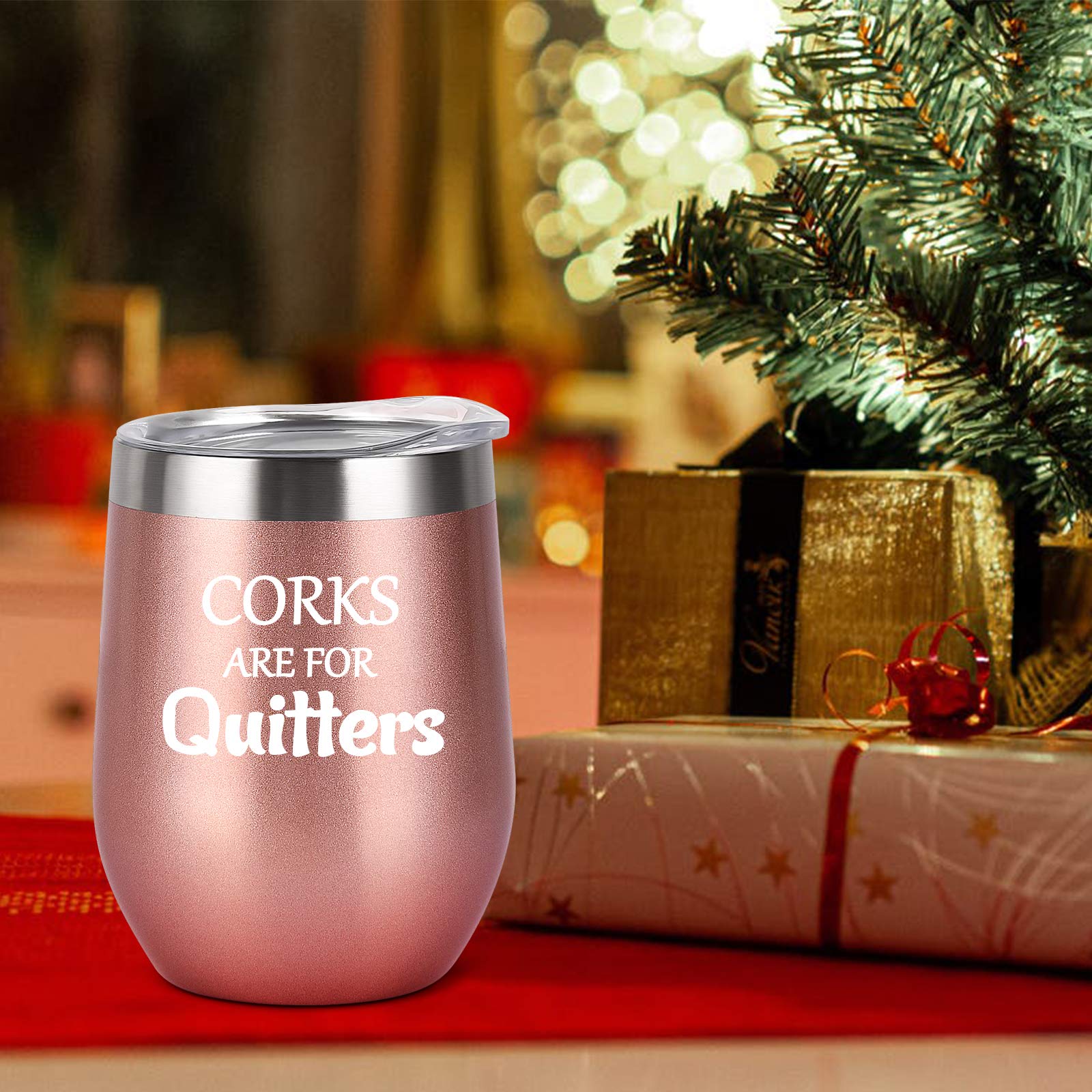 Stainless Steel Wine Tumbler with Lid - 12oz Rose Gold Insulated Stemless Cup for Women | Unique Birthday & Christmas Gift for Wine Lovers | Perfect for Parties, Picnics & Home Entertaining