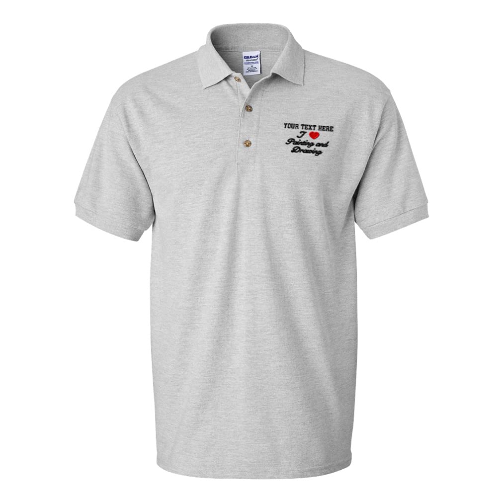Custom Men's Polo Shirts with (Love) Painting & Red Heart Design - Perfect for Artists, Drawing Enthusiasts & Couples Gifts | Great for Date Nights, Anniversary Presents & Creative Hobbyists