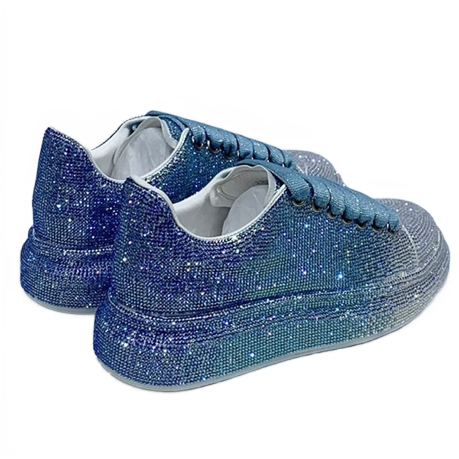 Julymens Women's Glitter Rhinestone Platform Sneakers - Fashion Casual Lace-Up Athletic Shoes for Women | Perfect for Workout, Gym, Running, and Daily Wear