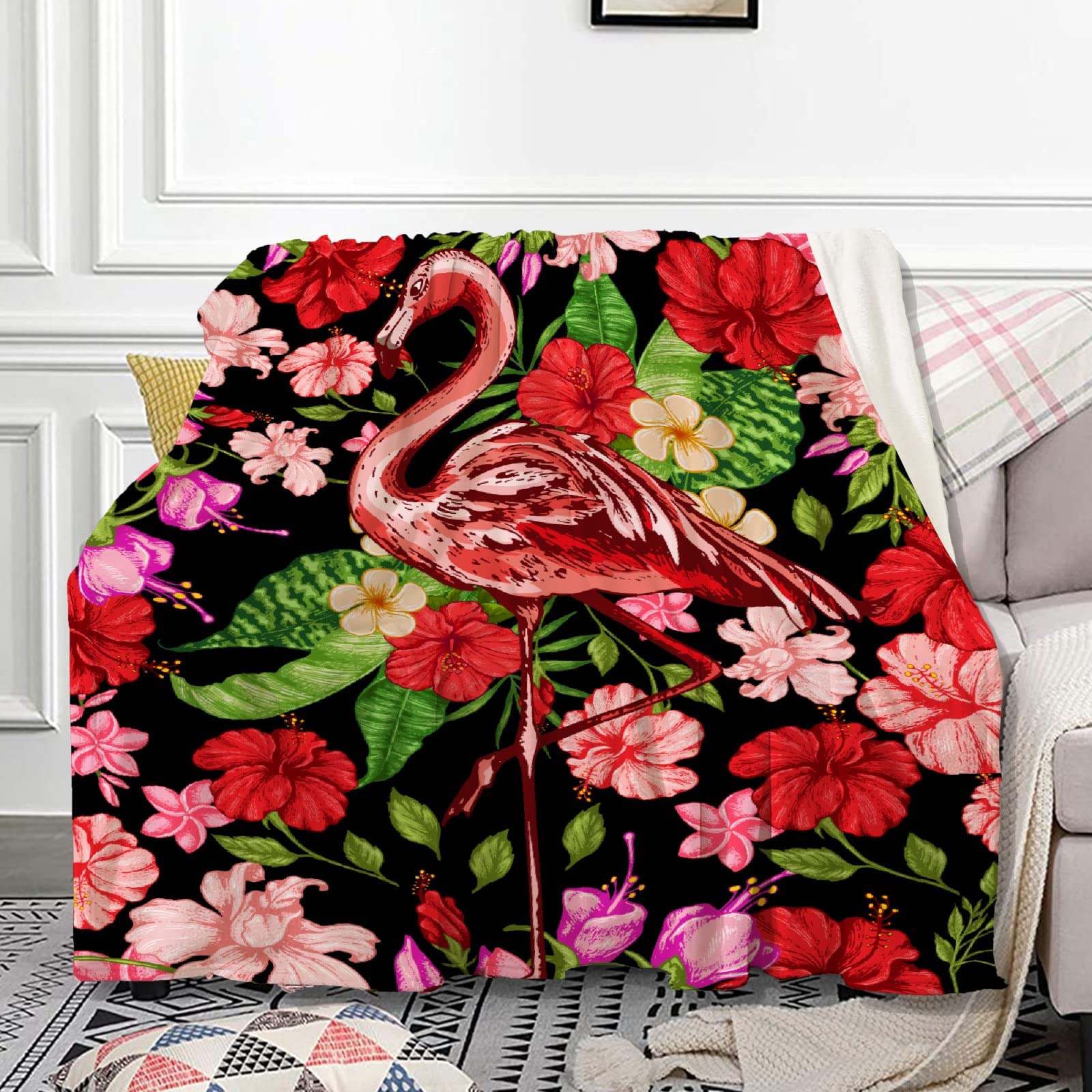 Flamingo Throw Blanket - Super Soft Fleece Flannel Blanket for Couch, Bedroom & Camping - Oversized 120x90 Inches Cozy Luxury Blanket - Cute Animal Print Gifts for Women, Men, Boys & Girls - Perfect for Family Movie Nights, Picnics & Winter Snuggling