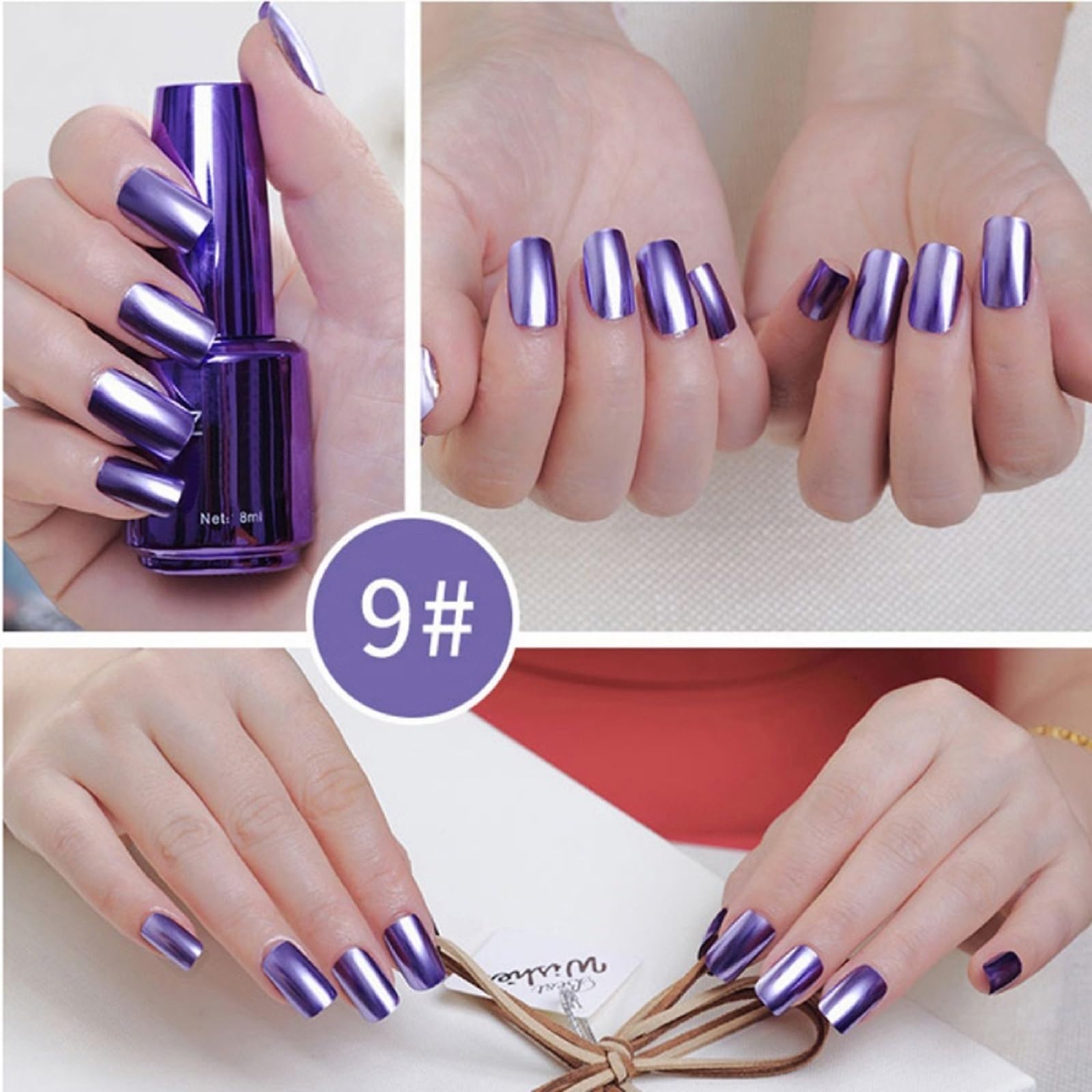 8ml Blue Purple Metallic Mirror Nail Polish - Long Lasting High Shine Reflective Glitter Nail Lacquer for Manicure - Perfect for Parties, Weddings & Special Occasions