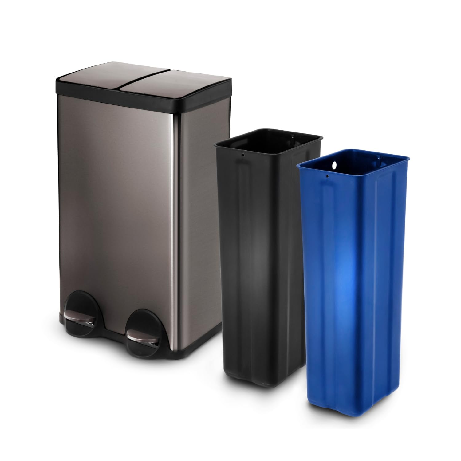 15.8 Gallon Stainless Steel Kitchen Trash Can with Dual Removable Liners - Black Recycling & Waste Bin for Home & Office | Space-Saving Design for Small Kitchens & Pantries