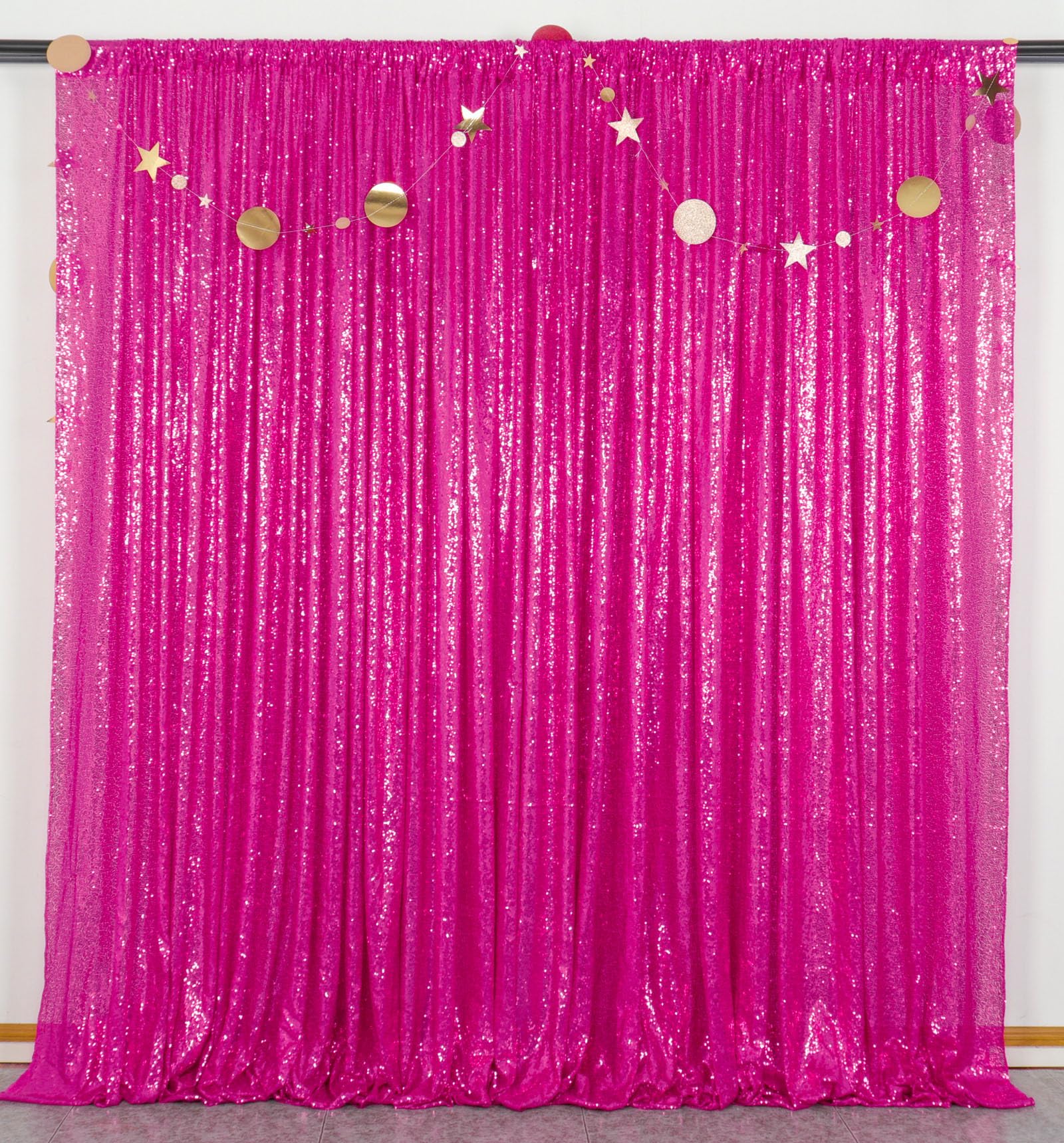 ShinyBeauty Hot Pink Sequin Curtains 4x8 Feet - Sparkly Sheer Wedding Backdrop, Party Decor, Photo Booth Background (4FTx8FT, Fuchsia) | Perfect for Weddings, Birthday Parties, Baby Showers & Events