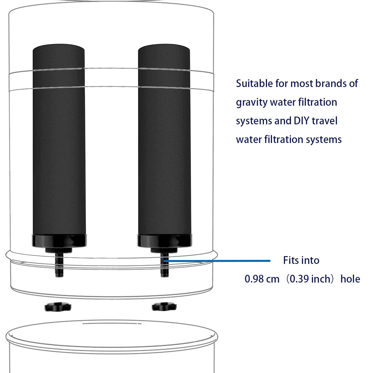 Huining 4PCS Black Replacement Water Filters for Gravity Water Purification System - Compatible with Household Water Bucket Filtration, Camping, Emergency Survival & Outdoor Use