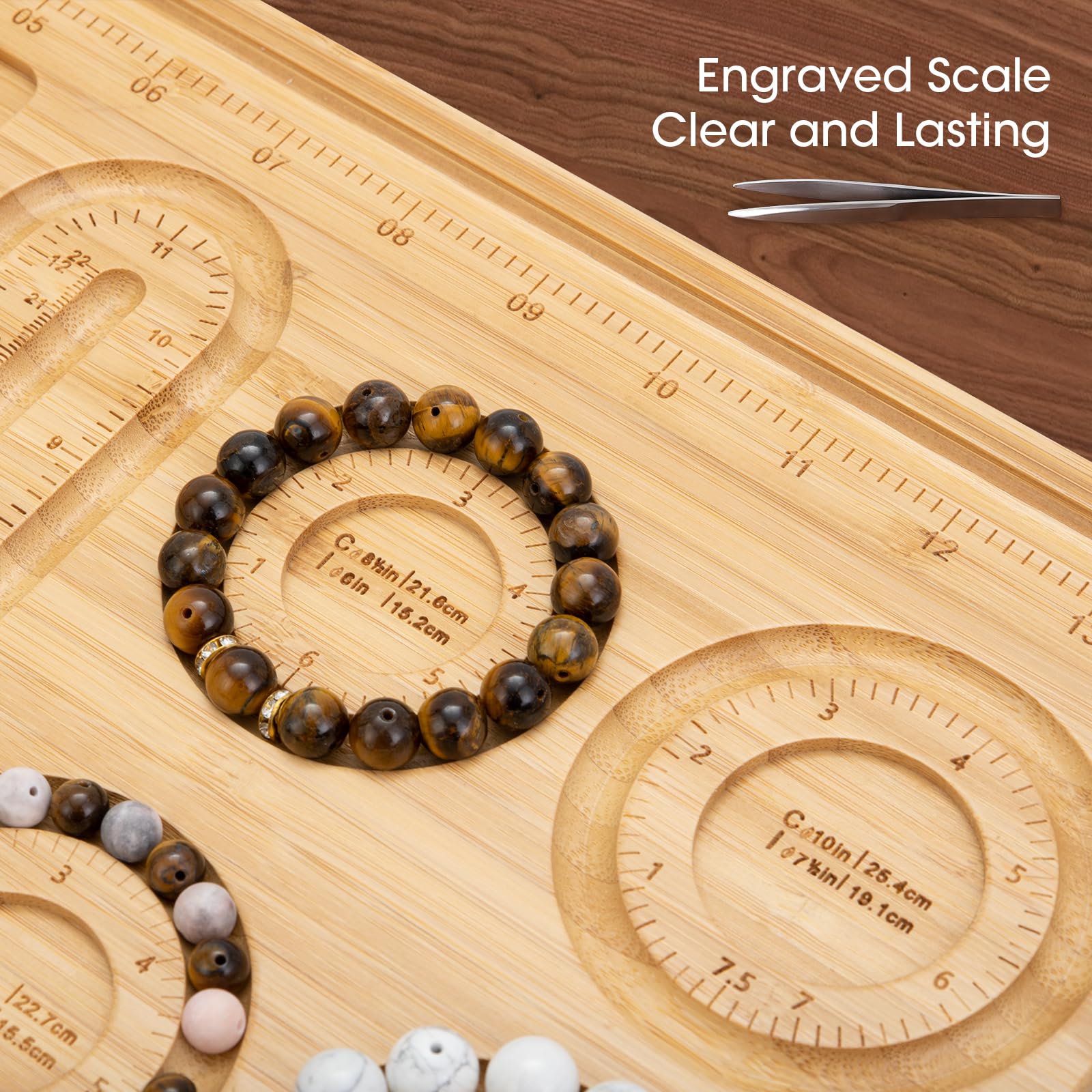 Premium Wooden Beading Board - Jewelry Making Tray with Measurement Guide for DIY Bracelets & Necklaces (15.2 x 11.2 x 0.5 Inches) - Perfect for Crafting, Bead Organizing & Gift Making at Home or Studio