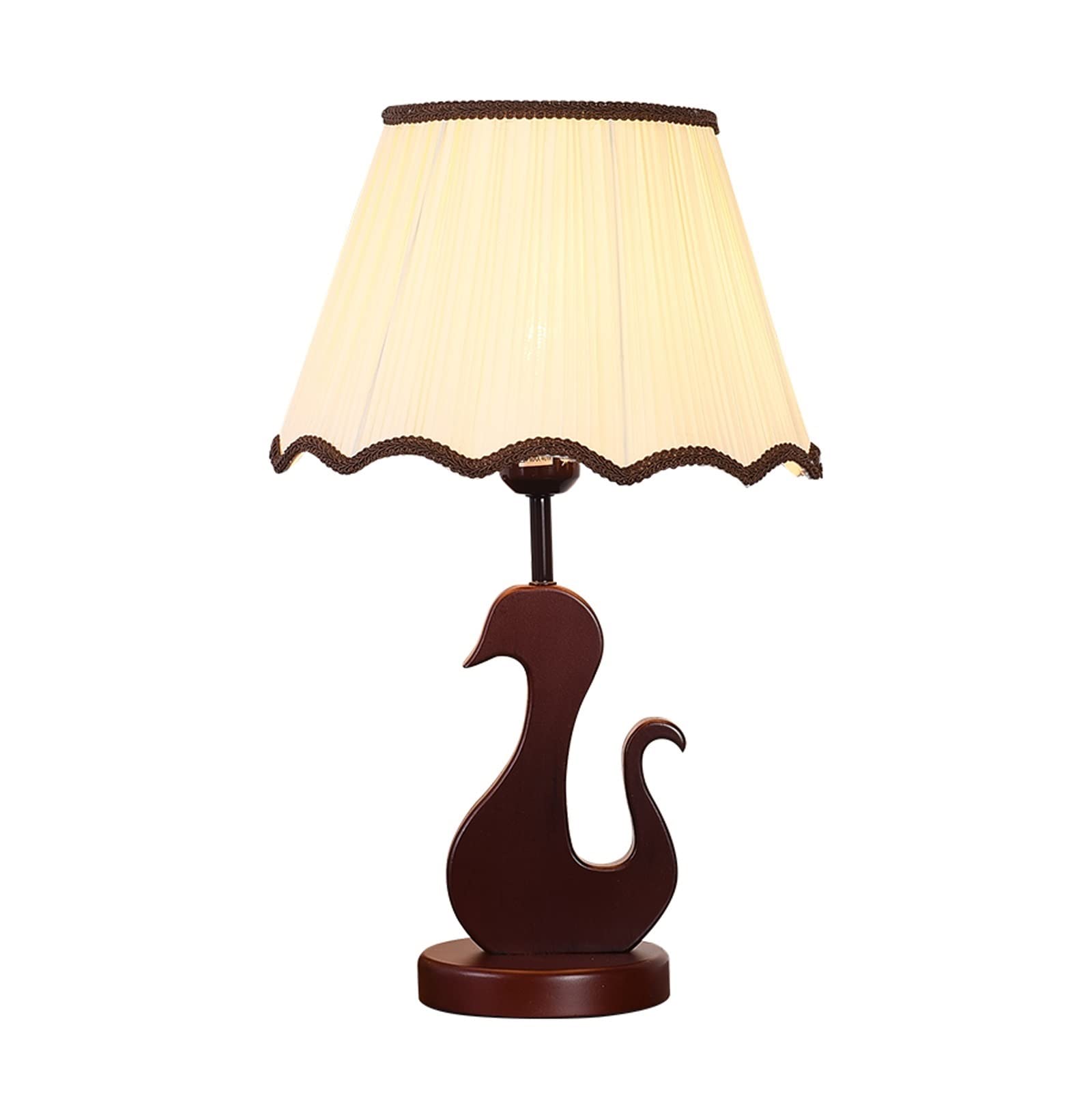 SQLCF Wooden LED Desk Lamp with Fabric Lampshade - 19