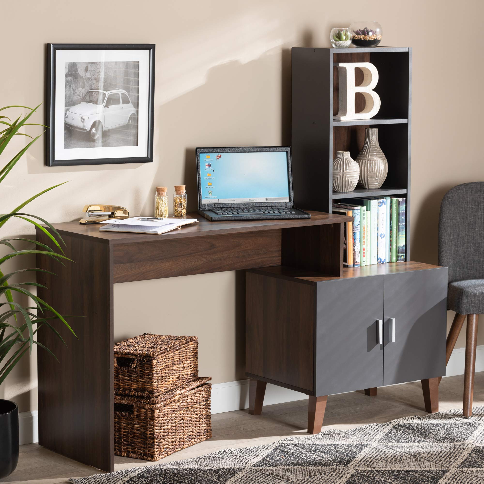 Baxton Studio Jaeger Desk Grey Walnut - Home Office Furniture