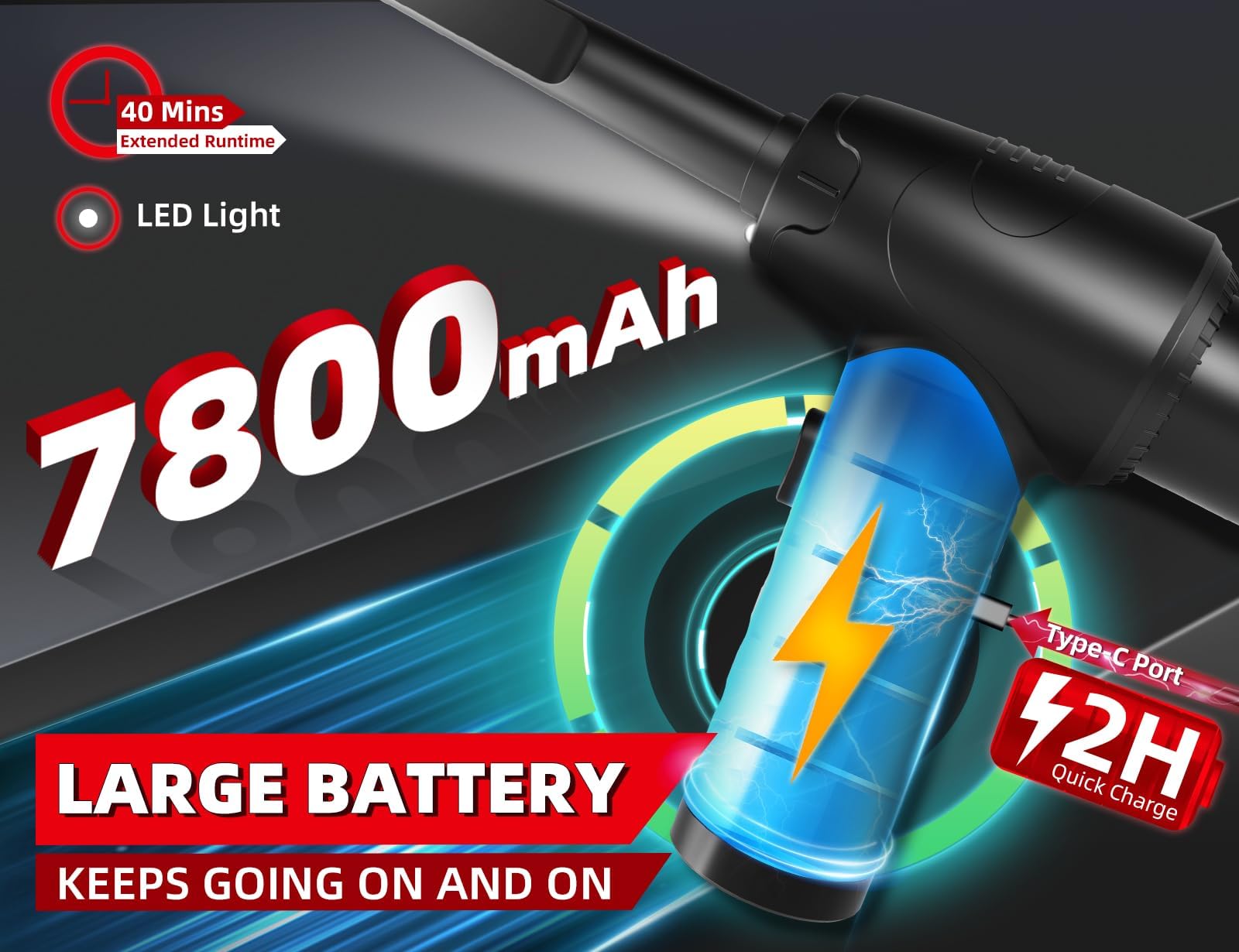 Rechargeable Electric Air Duster & Vacuum 2-in-1 - 110,000 RPM Cordless Air Blower with 3 Speed Settings, LED Light & 12,000PA Powerful Motor - Perfect for Cleaning PC, Keyboard, Car Interior, Electronics and Hard-to-Reach Areas