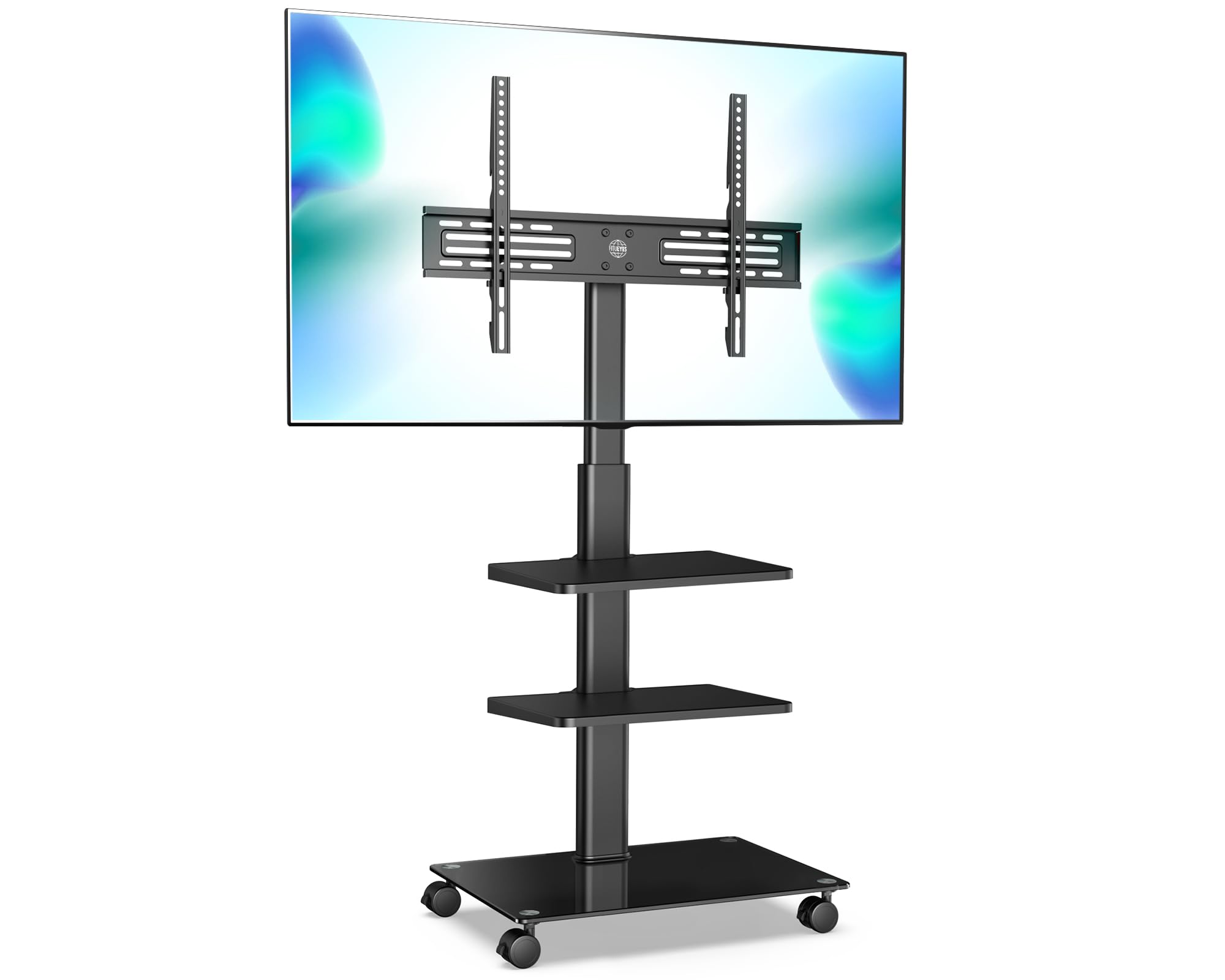 FITUEYES Rolling TV Stand with Wheels for 32-60 Inch TVs - Swivel & Height Adjustable, Portable Mobile TV Cart with 2 Removable Shelves & Cable Management - Black - Perfect for Living Room, Bedroom, or Home Theater Setup