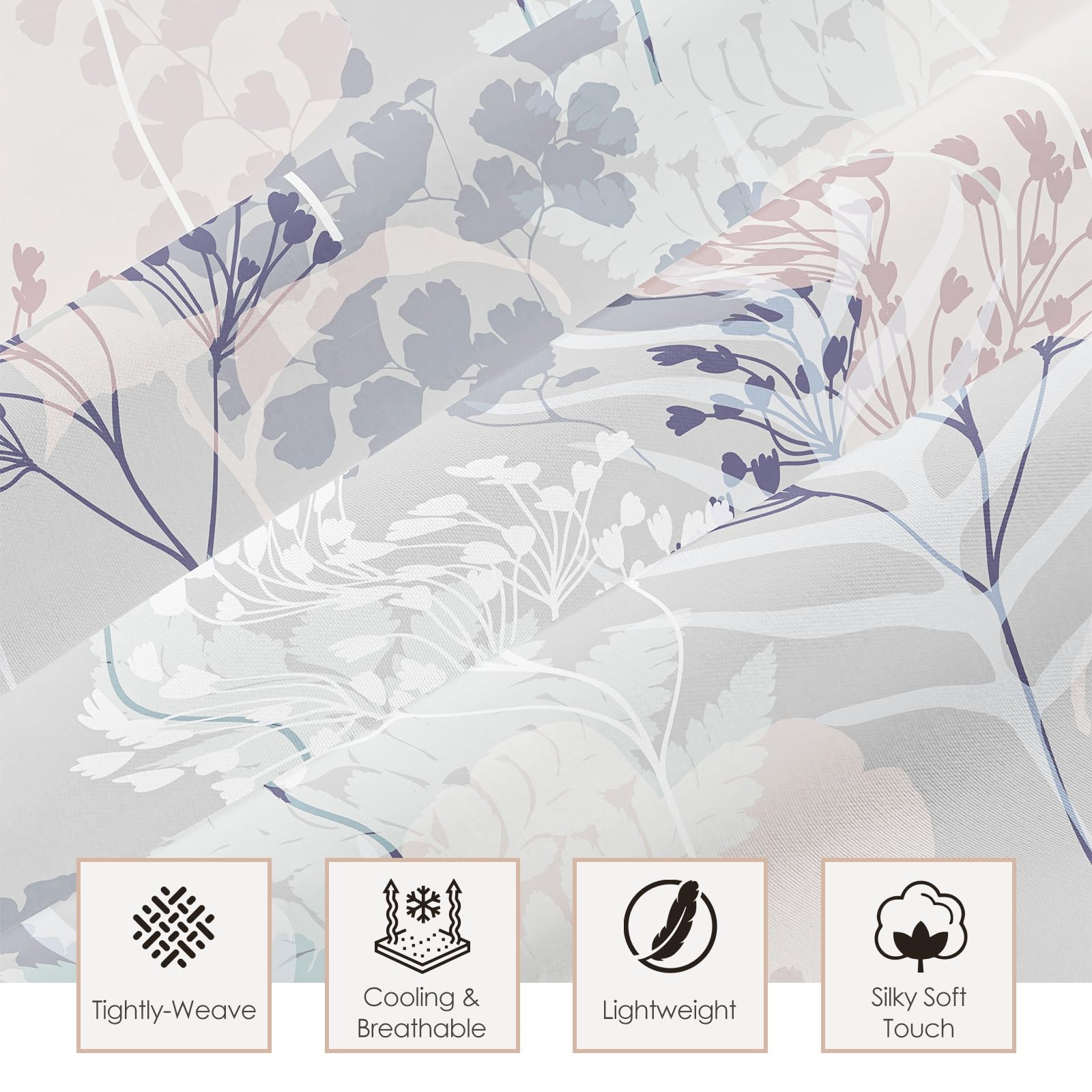 King Size Bed Sheets Set - Luxury 90GSM Brushed Microfiber Floral Print Sheets - Ultra Soft, Cooling & Breathable for All Seasons - 16