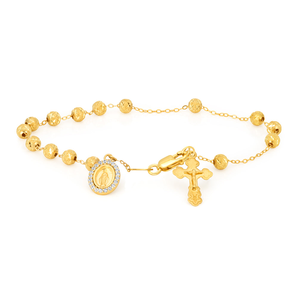 9ct Yellow Gold 19cm Rosary Zirconia Bracelet - Elegant Cubic Zirconia Beaded Chain for Women, Perfect for Daily Wear, Gifts & Religious Occasions