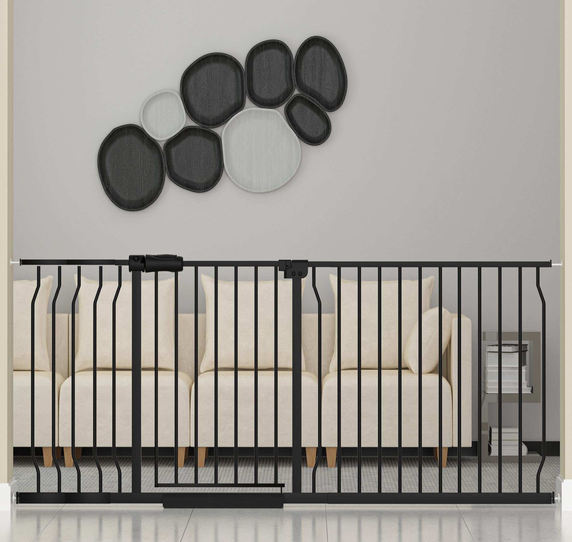 Extra Wide & Tall Baby & Dog Gate - 67-71.5 Inch Black Metal Pressure Mount Safety Gate for Stairs, Doorways - Indoor Use for Homes with Pets & Toddlers