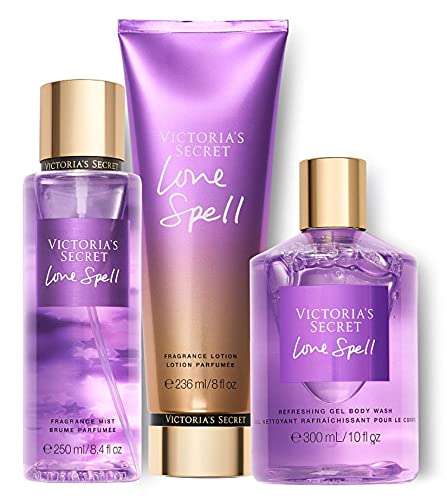 Victoria's Secret LOVE SPELL Fragrance Mist, Lotion & Body Wash Trio Set - Floral & Fruity Scent for Women, Perfect for Daily Use, Gift Sets & Self-Care Routine