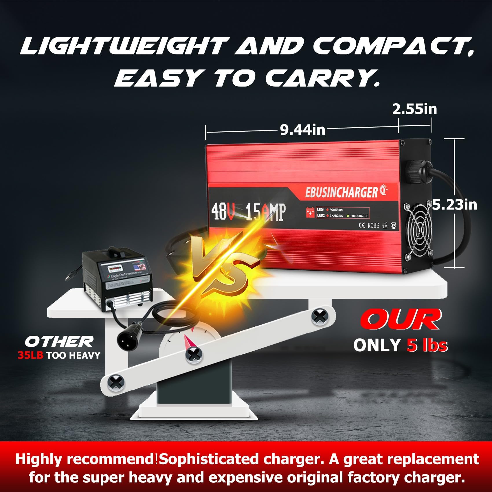 48V 15A Golf Cart Battery Charger for Yamaha G29 Drive & Drive 2 - Smart Charger with Trickle Charge & 3-Pin Leaf Plug - Fast 6-8 Hour Full Charge - Perfect for Home, Golf Course & RV Use