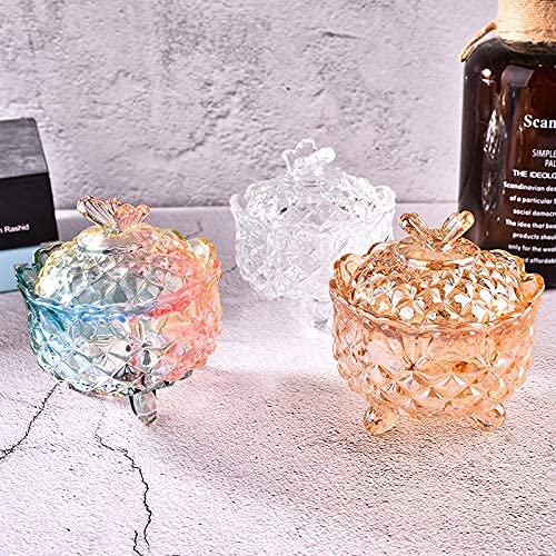 Royal Embossed Crystal Candy Box with Lid - Elegant Footed Jewelry Storage, Candy Jar, Cookie Jar for Weddings, Parties & Kitchen Organization - 10oz Rainbow Glass Container - Perfect for Candy Buffets, Gift Packaging & Home Decor