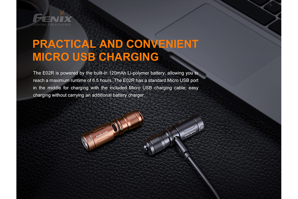 Fenix E02R Ultra-Bright LED Keychain Flashlight - Compact, Rechargeable, Waterproof for Camping, Hiking & Emergency Use