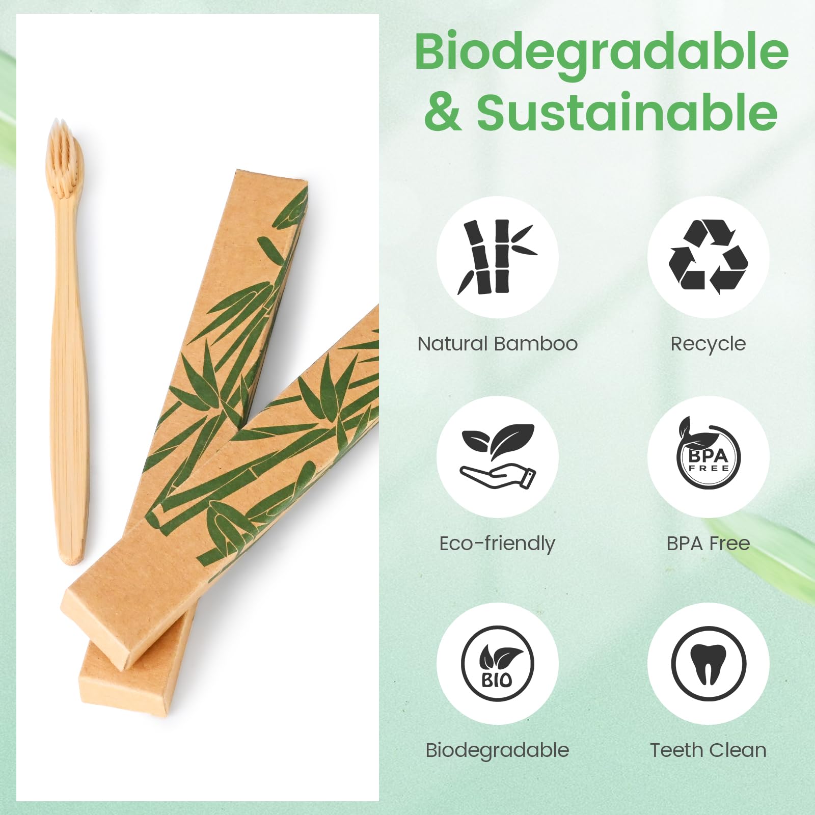 Eco-Friendly Bamboo Toothbrushes for Adults - 10 Pack Biodegradable Wooden Toothbrush Set with Soft Bristles | Sustainable, Compostable & Natural Oral Care | Perfect for Travel, Home Use & Zero-Waste Lifestyle